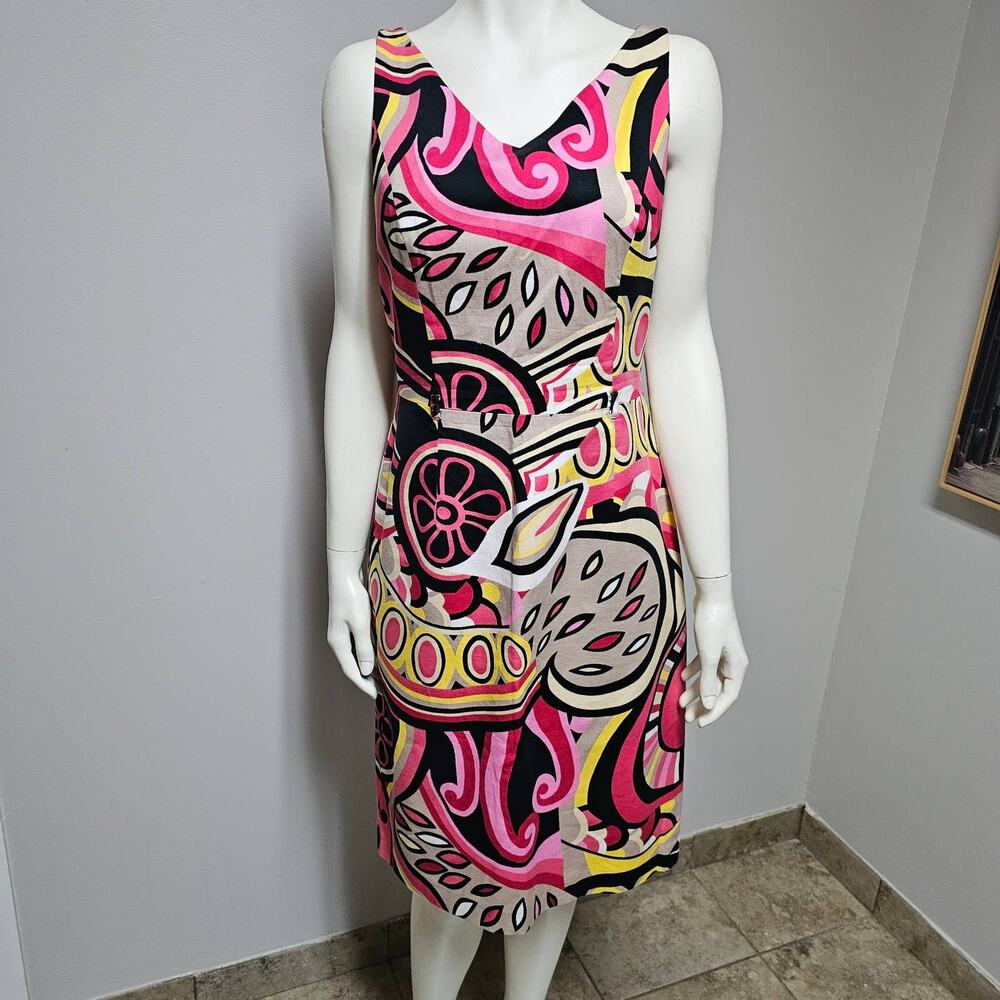 David Meister VNeck Colorful Sleeveless Dress Size 8 - no belt
